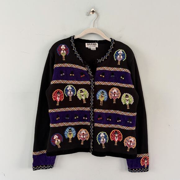 Vintage Jack B Quick Thanksgiving Beaded Turkey Retro Cardigan Sweater - Picture 2 of 4